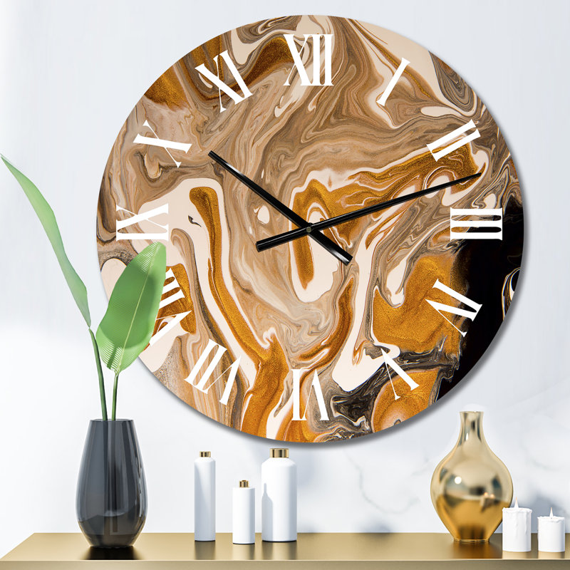 Vague brune avec taches noires et blanches - Horloge murale moderne, Petit