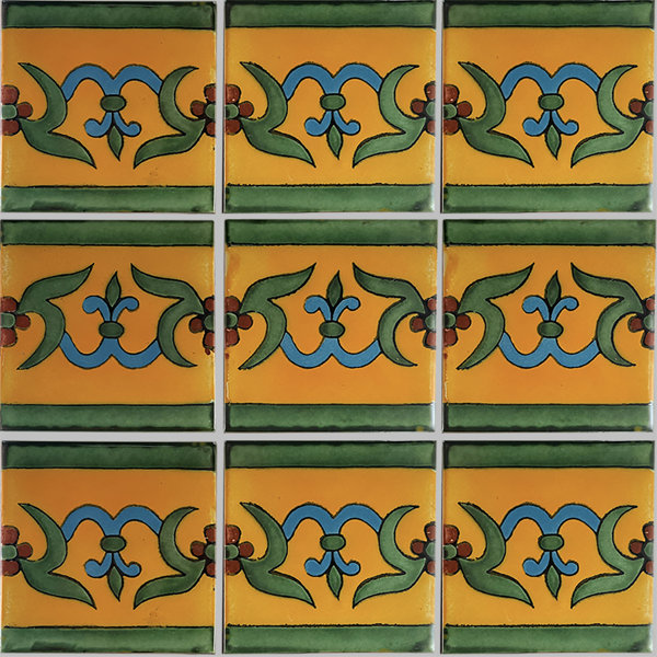 4.2" x 4.2" 9pcs TalaMex Liz Flower Talavera Mexican Clay Tile Handmade Talavera Backsplash