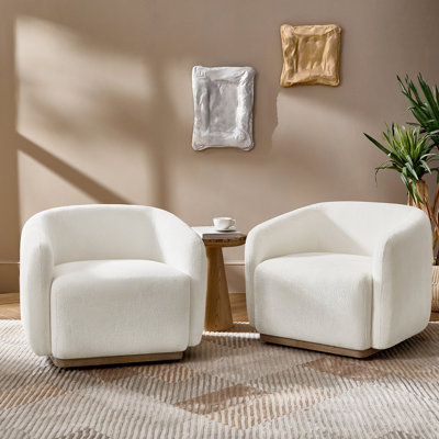 Berklie 35"W Modern Boucle Chenille Swivel Armchair with Solid Wood Base