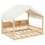 Lit de jour en bois en forme de maison avec clôture, tablettes et lumière DEL-746889488