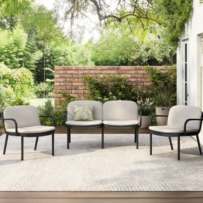 Chat extérieur, structure noire, coussin beige, ergonomique, coussins à décoloration, jardin, sièges confortables, peu d'entretien