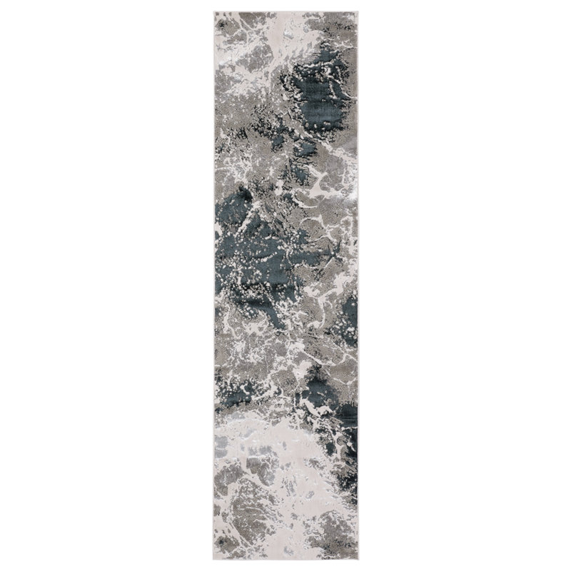 Tapis abstrait noir / gris, Tapis de couloir 2 pi 2 po x 8 pi