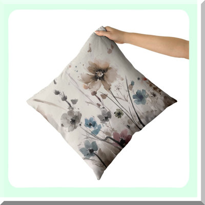 Rustic Floral Watercolor Pillow Covers - Set of 2, Farmhouse Decorative Throw Pillows in Brown Grey, Cream Gray, Blue Flower Print - Modern Art Cushion Case
