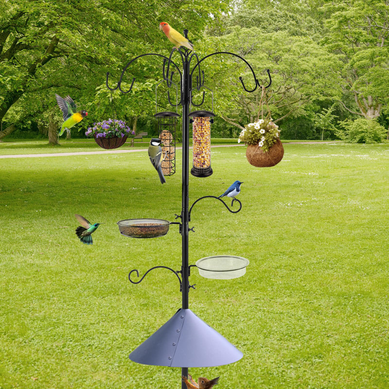 Ensemble de station de ravitaillement pour oiseaux 94 ", poteau de mangeoire robuste avec déflecteur d'écureuil, support de mangeoire pour patio extérieur