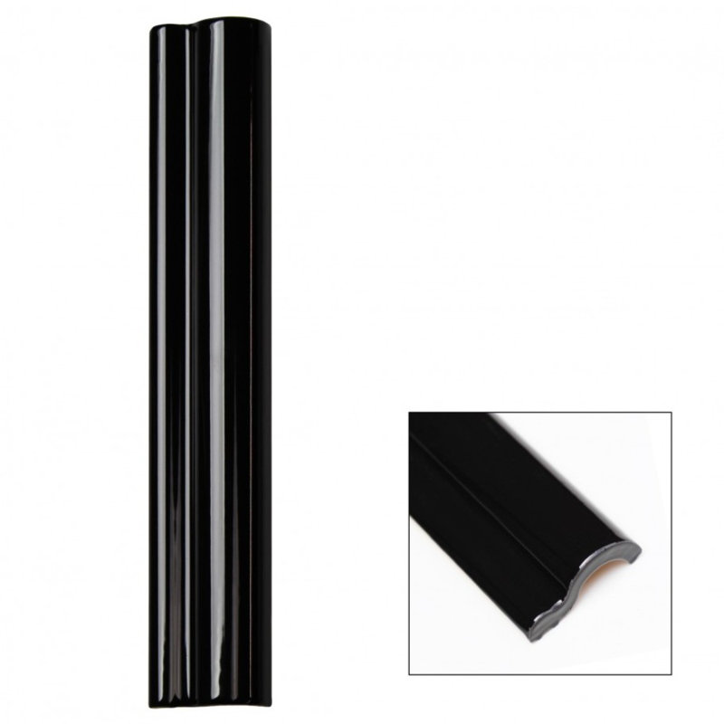 Catalina 12" x 2" Ceramic Quarter Round Tile Trim in Black