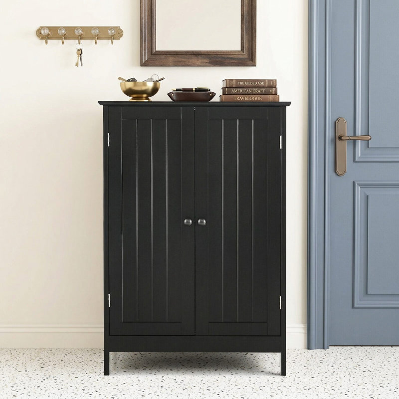 Armoire de rangement autoportante en bois à 2 portes avec tablettes intérieures réglables personnalisables pour la salle de bain