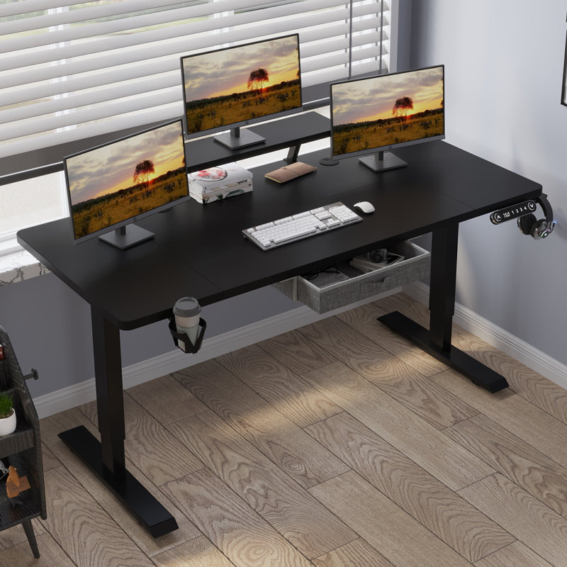Lasherrie Height Adjustable Standing Desk With A Layer, Black, 49" H x 63" W x 30" D