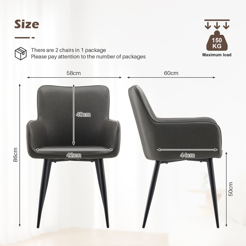 50cm H Upholstered Metal Armchair, Grey