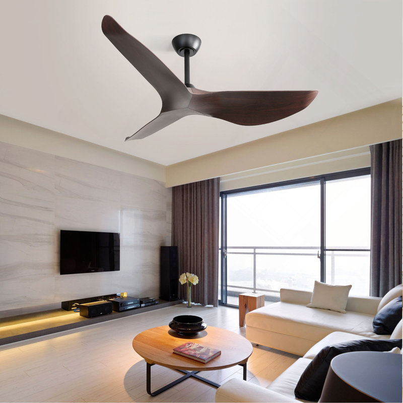 Ventilateur de plafond d'intérieur moderne de 52 pouces sans lumière avec moteur à courant continu réversible à 3 vitesses et 3 pales ABS pour la maison