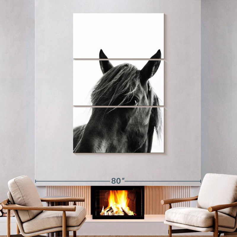 Brampt Wild Black Horse, 74" H x 48" W