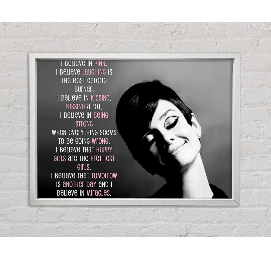 Filmzitat Audrey Hepburn I Believe In Pink Landscape - Einzelbildrahmen Kunstdrucke auf Leinwand