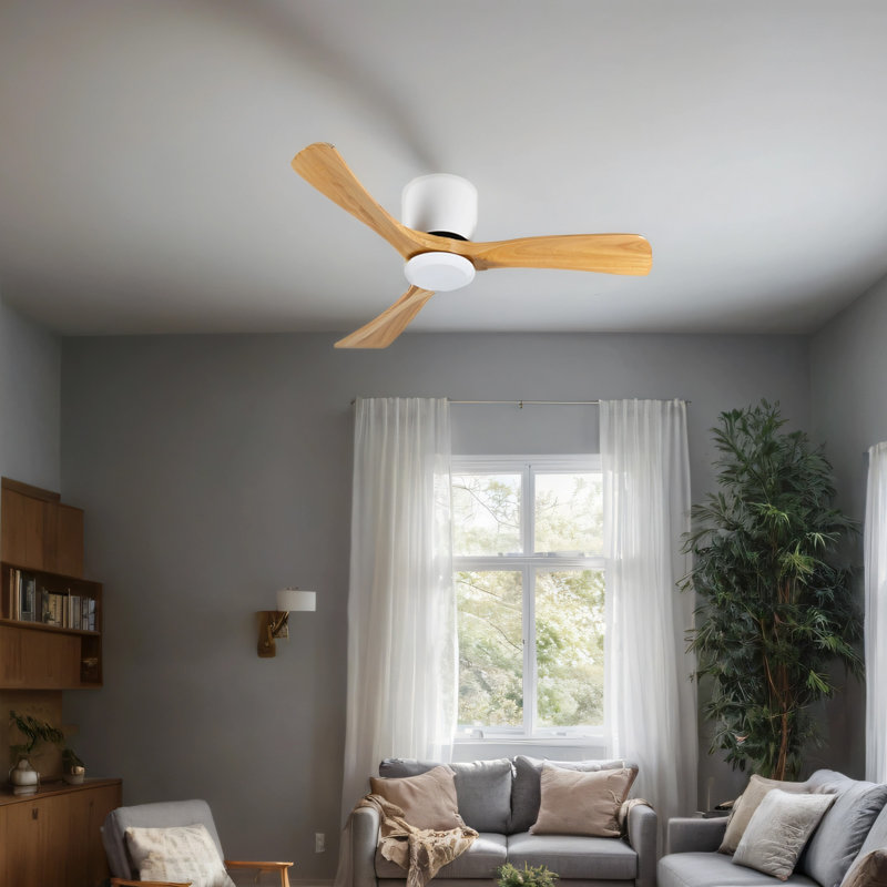 52 Inch Ceiling Fan no light with Remote Control, Low Profile Flush Mount Ceiling Fan without Light,Noiseless Reversible DC Motor with Timer