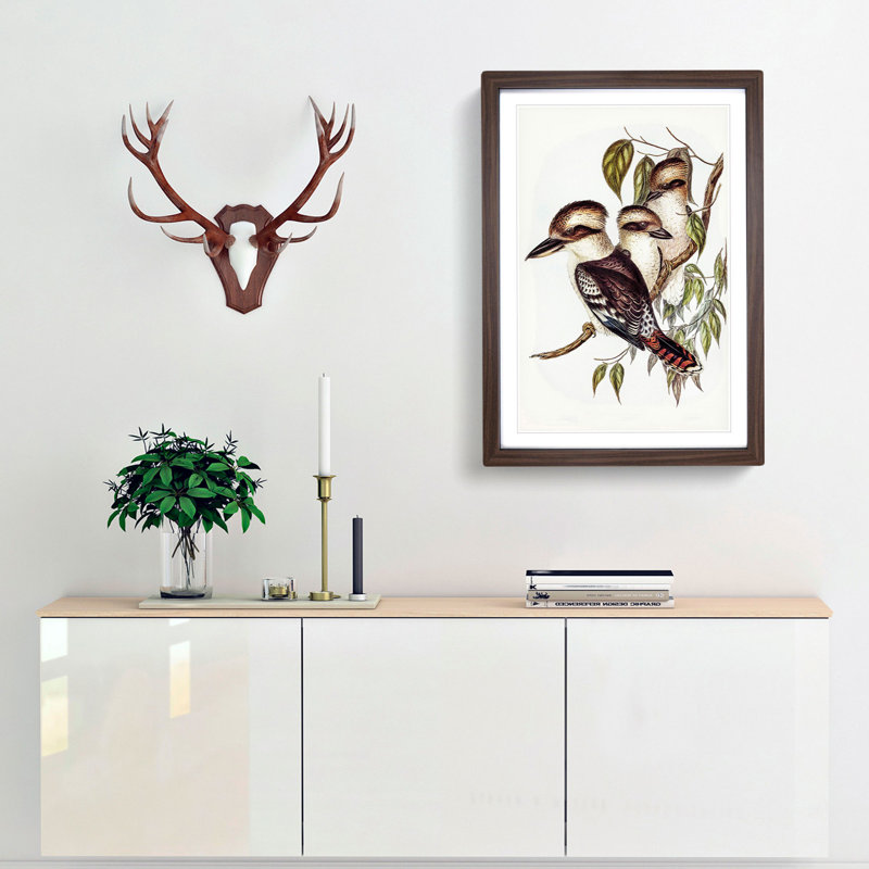 Great Brown Kingfishers by Elizabeth Gould - Picture Frame Painting Print, 48cm H x 36cm W x 2cm D, Walnut Framed