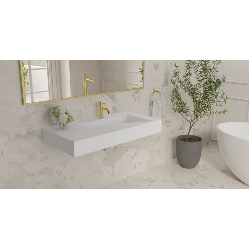 Lavabo de salle de bain mural rectangulaire en résine blanc mat 39,4 po x 19,6 po Badeloft WT-04-B-M, Blanc mat