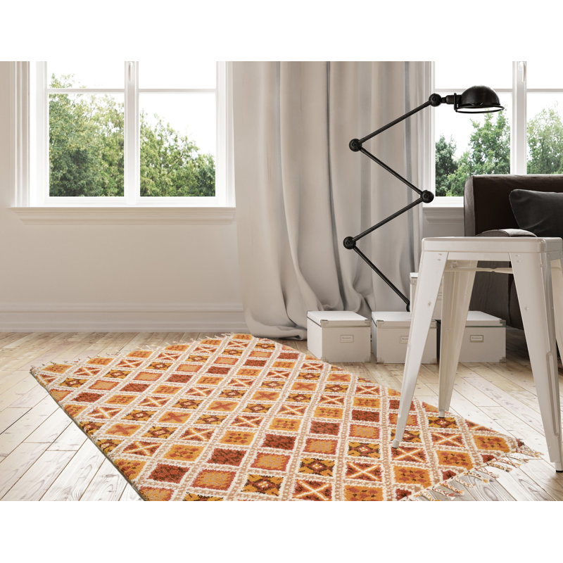 Mick Geometric Wool Hand Woven Area Rug, Rectangle 140 x 200 cm