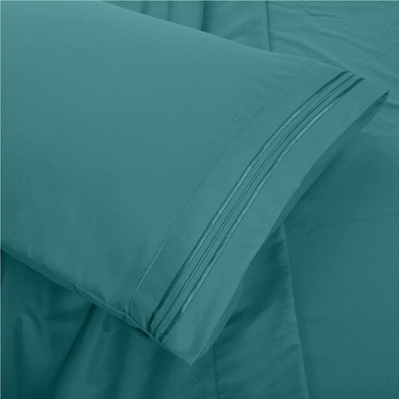 Ensemble de literie en microfibre 1800 Series, Ensemble de drap pour lit grand avec deux taies d', Bleu sarcelle