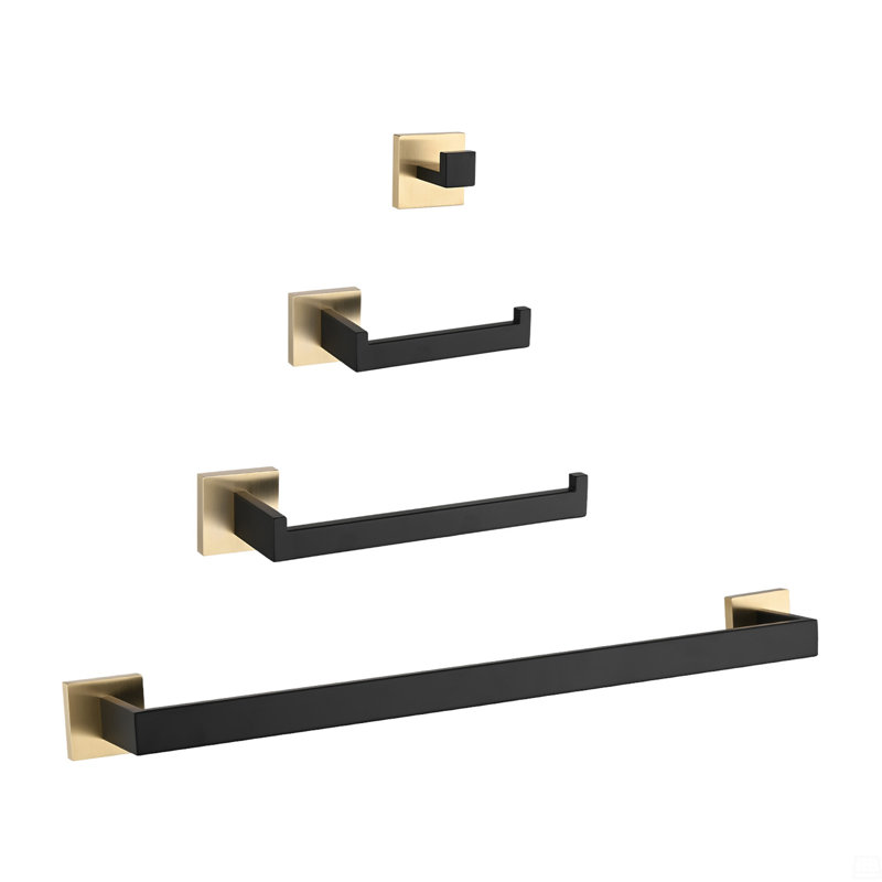 4- Piece Bathroom Hardware Set, Gold/Matte Black