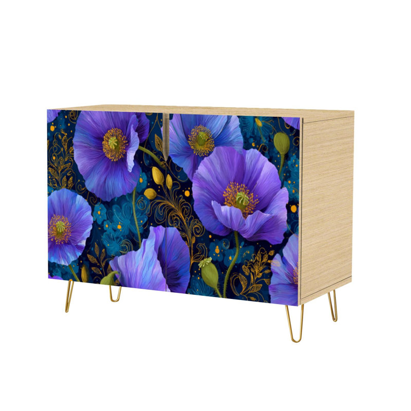 Buffet Buffet avec rangement Dreamy Cosmic Botanical Floral doré avec 2 portes pour le salon et la cuisine
