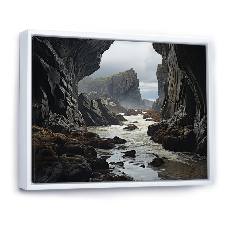 Clifs Landcape Grey Symetry I - impression, Cadre flottant blanc, H 12 po x l 20 po x P 1 po