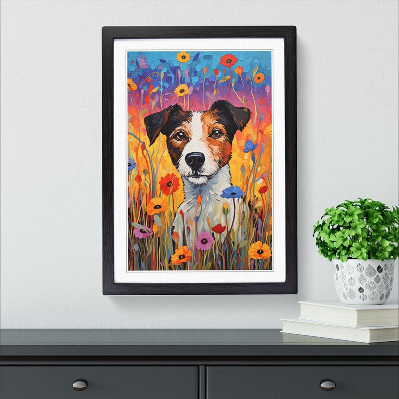Jack Russell Colour Field - Single Picture Frame Print on Wood, Black Framed, 64cm H x 46cm W x 2cm D