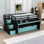 Lit mezzanine en bois avec bureau, lit gigogne et tiroirs de rangement-388453924-388453944