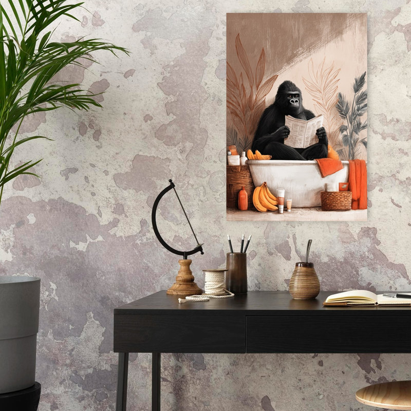 Gorilla In Bathtube 1 Piece Wrapped Canvas Wall Art, 60.96 cm H x 40.64 cm W