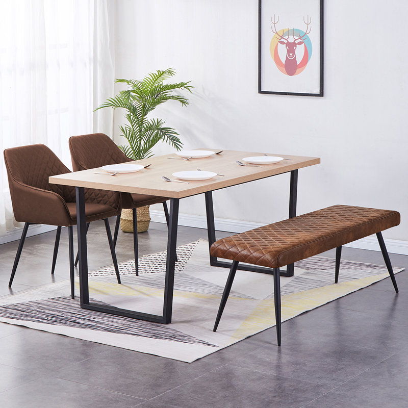 Depuy 130cm Faux Leather Upholstered Bench with Metal Legs, Brown Suede