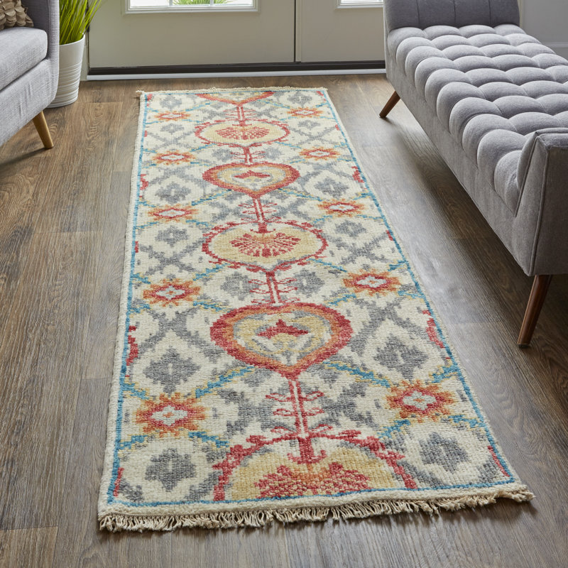 Beall Wool Oriental Area Rug in Orange, Runner 2'6" x 8'