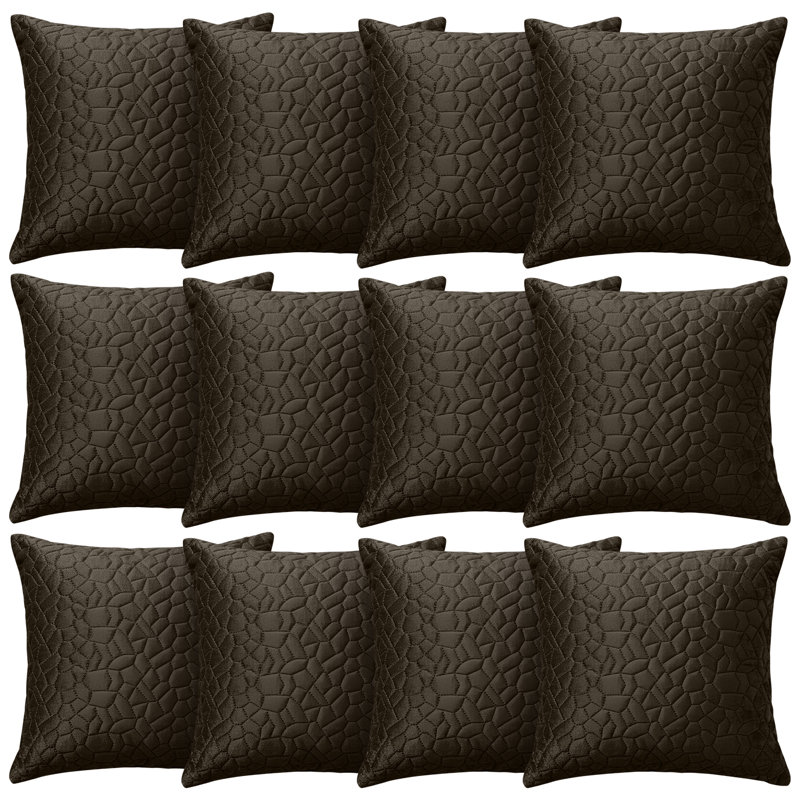 Aspire Homeware Geometric Square Velvet Cushion Covers, Coffee, Pack of 12