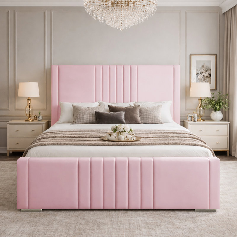 Upholstered Bed, Double (4'6), Pink
