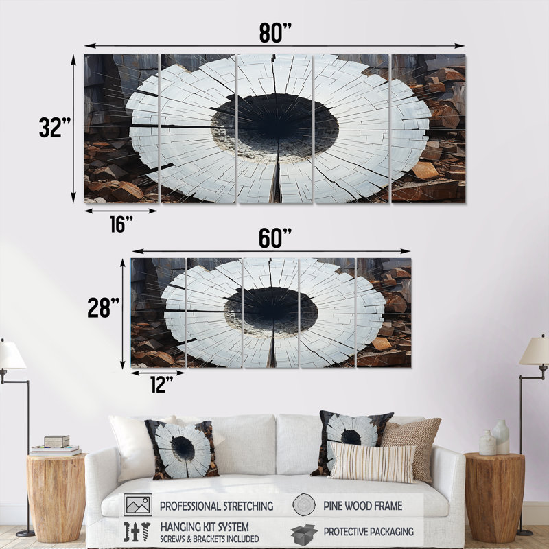 «Stone Grey Quartz Mystery I - Stone Geode», ensemble d'art mural 5 pièces, H 28 po x l 60 po