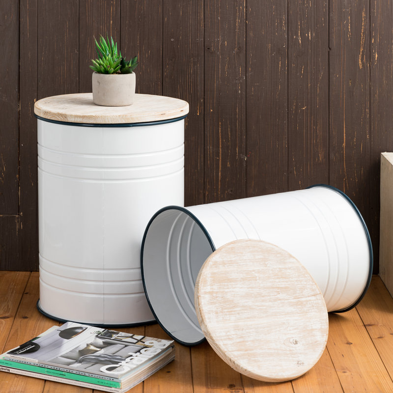 Tables gigognes en bois massif avec rangement Nicky, Blanc chaud
