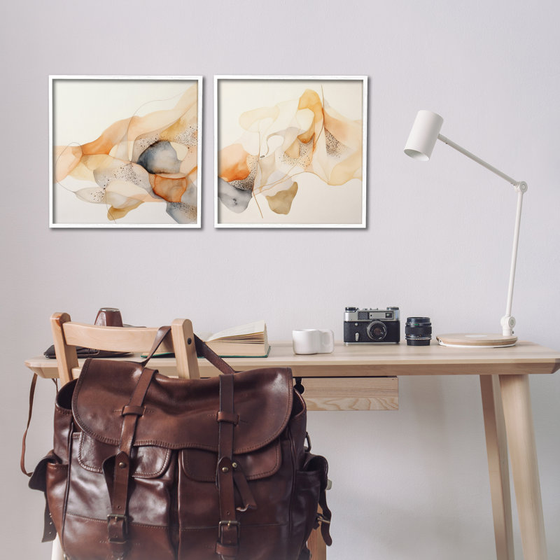 Abstrait aquarelle pêche, ensemble de 2 giclées par Irena Orlov, Estampe numérique encadrée blanc bord de mer