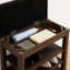 Tabouret réglable en hauteur confortable, bois d'hévéa brun, cuir, espace de rangement et banc pratique, hauteur réglable, trois couches de ventilation
