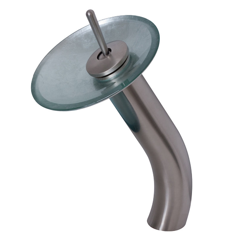Lavabo de salle de bain circulaire en verre avec robinet argento, Nickel brossé