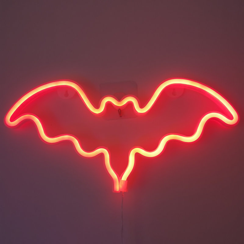  Halloween Bat LED Neon Light – Battery or USB Powered, Red Light For Halloween Parties – Bedrooms – Game Room