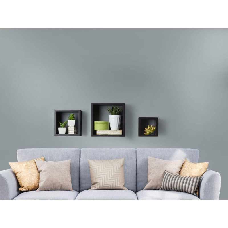Melannco 3 Pieces Floating Wall Square Cube Shelves - Wood, Black, Espresso