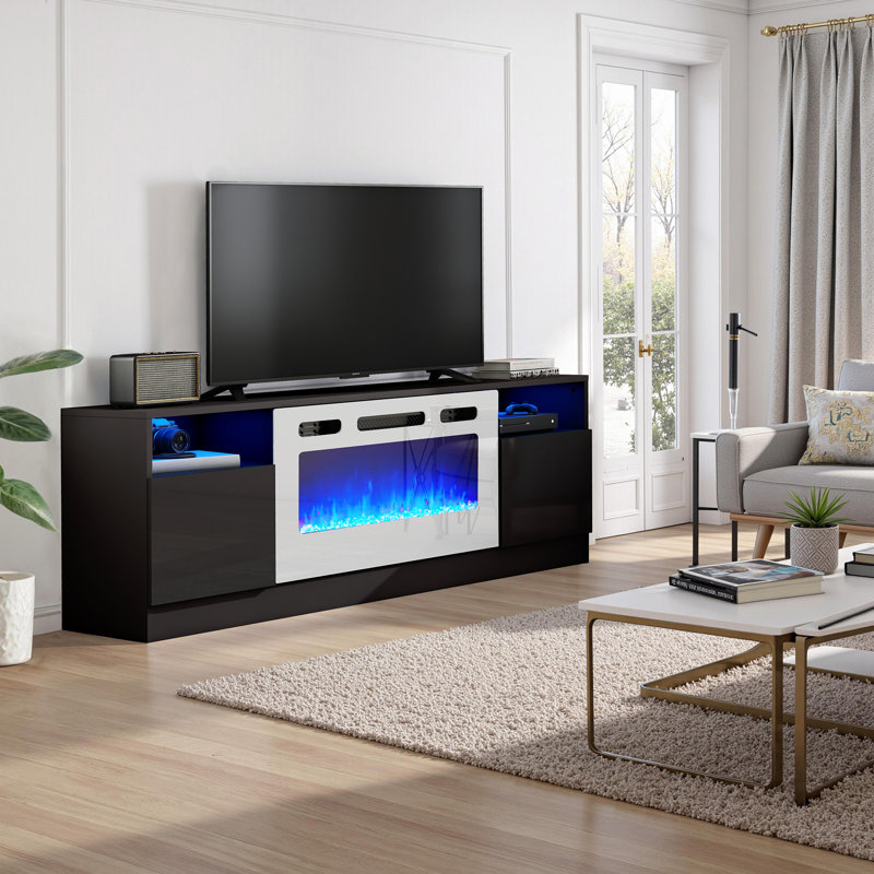 Meuble télé avec foyer électrique Bhhatu, Noir / blanc, L 70 po