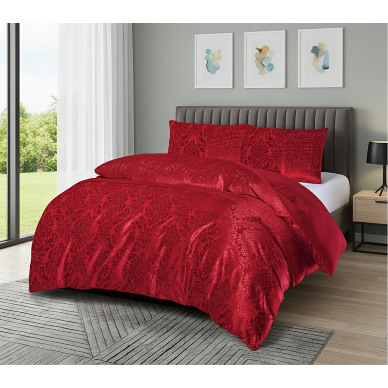 Emilia Duvet Cover Set with Pillowcases – Jacquard Damask Pattern, Luxury Textured Bedding Set, Double/King/Super King Sizes