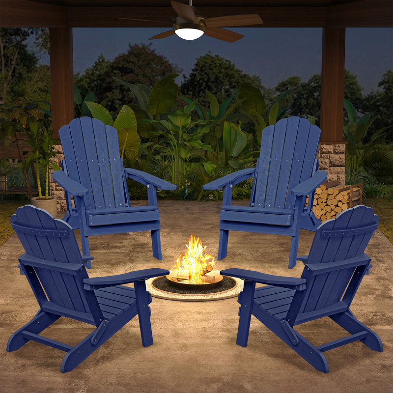 Adjustable Adirondack Chair With Cup Holder, All Weather Chair For Deck(Grey), Navy Blue