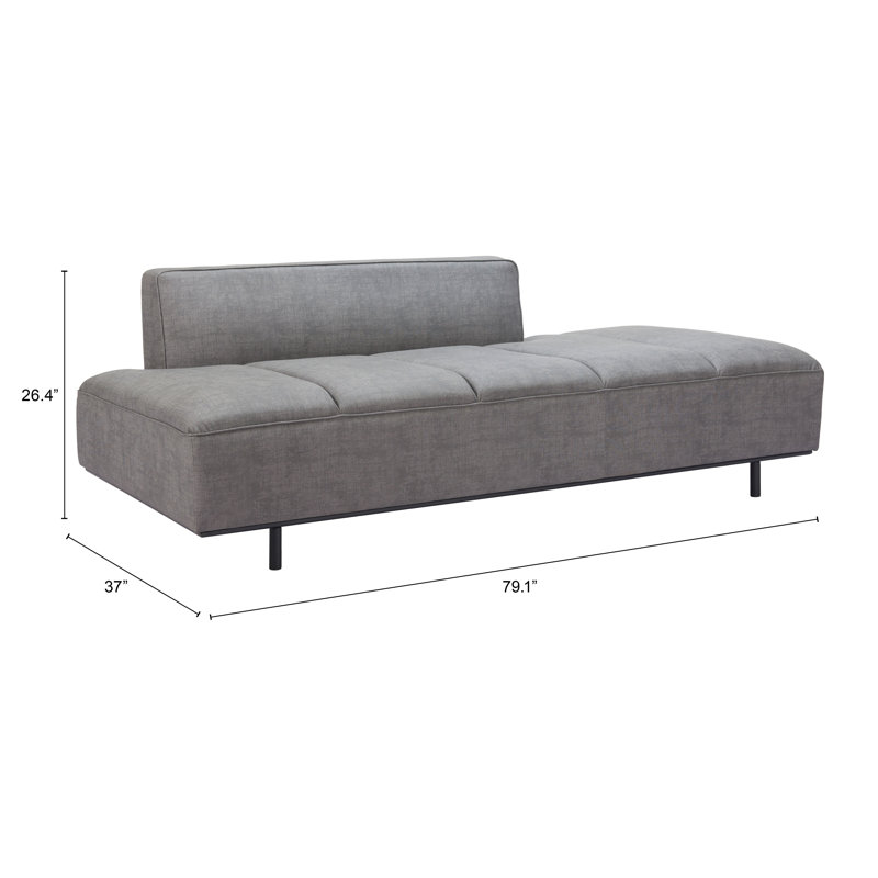 Gray Faux Leather Armless Sleeper Sofa with Metal Legs