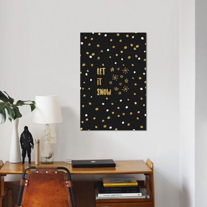 Reproduction d’art textuel sur toile tendue "Let It Snow Gold" par Orara studio, H 40 po x l 26 po x P 1,5 po, Pas de tapis