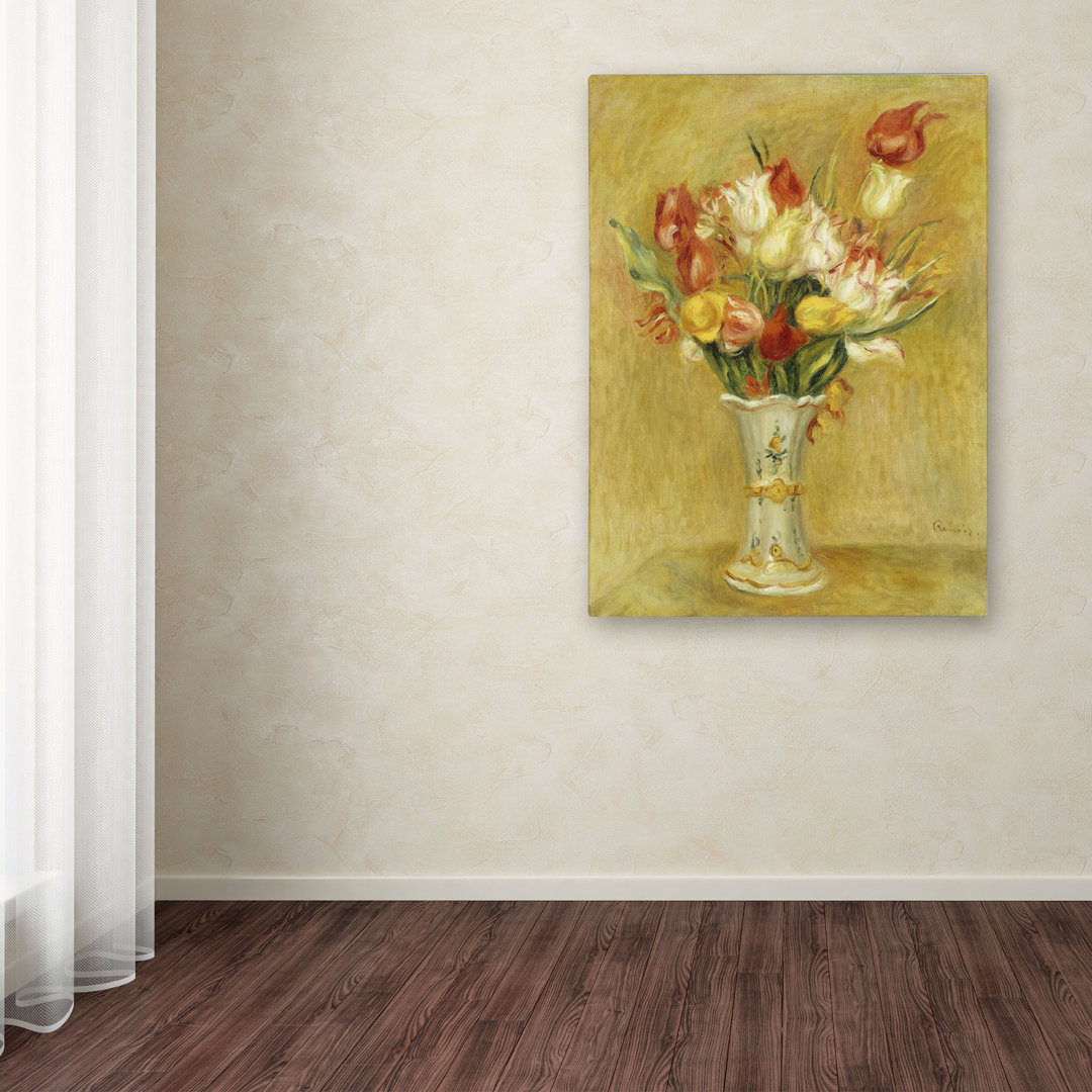 " Wrapped Canvas Wall Art - Pierre-Auguste Renoir 'Tulipes 1909' Wall Art For Living Room, Bedroom, Or Office Décor - 35x47 " by Pierre-Auguste Renoir Painting Print Vault W Artwork 