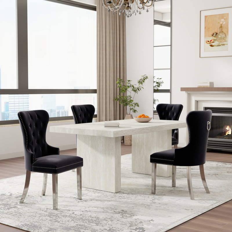  Ensemble de salle à manger 5 pièces Cavira, Noir, 5 pièces: table, 4 chaises