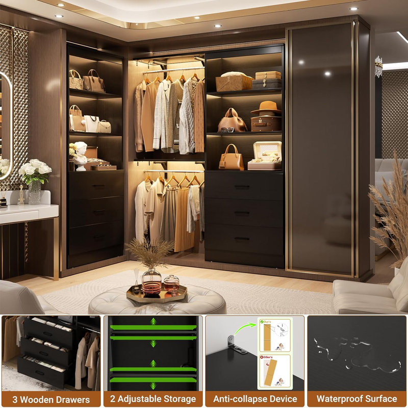 23.6" Closet System with Wooden Drawers, Black