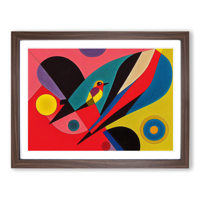 Abstract Robin Bird Vol.3 - Single Picture Frame Print, 46cm H x 64cm W x 2cm D, Walnut Framed