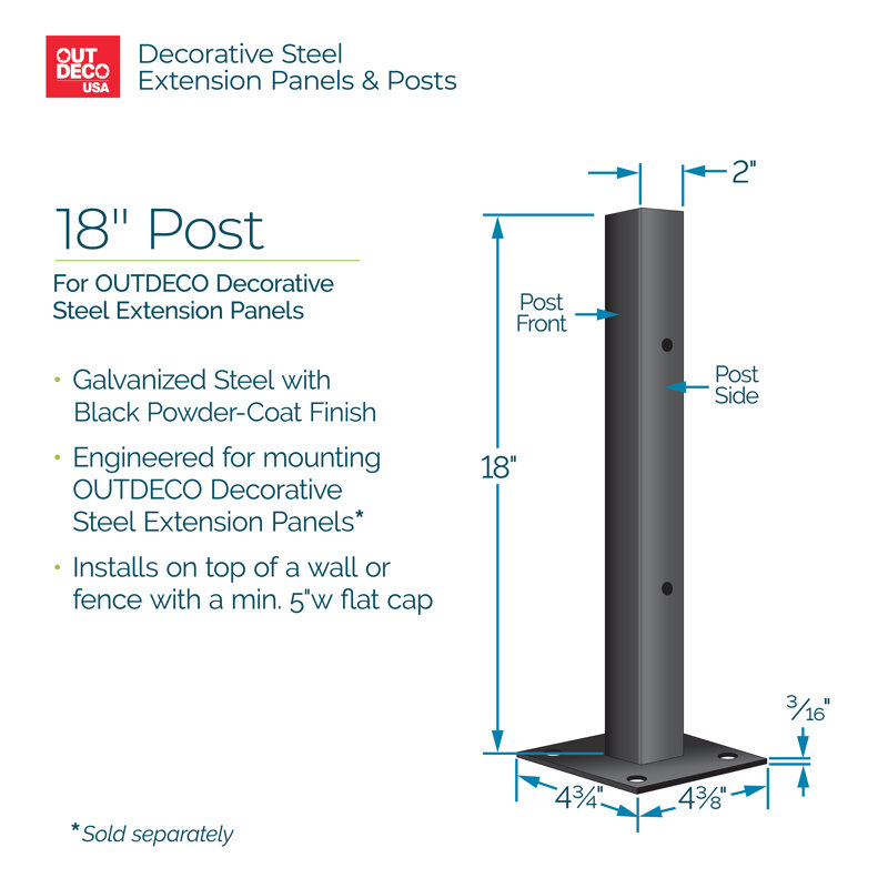 18" Black Galvanized Steel Decorative Screen Panel Post