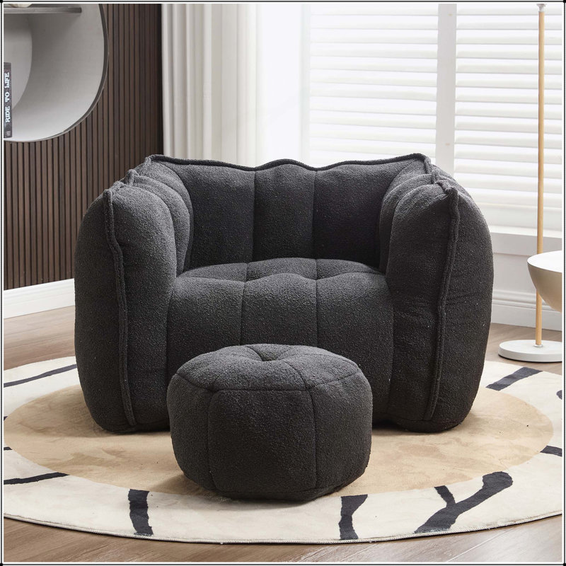 Soft Bean Bag Chair with High Resilient Foam for Living Room and Bedroom, Comfortable Square Lazy Sofa with Footstool, Cover for Adults to Gaming, Reading, and Watching TV