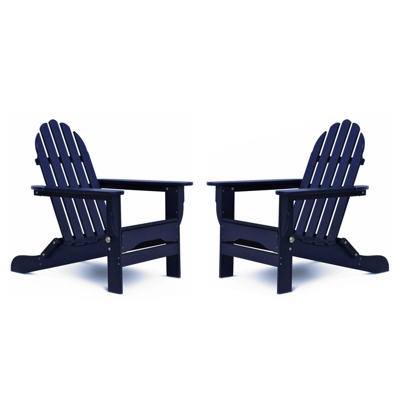 Leighton Foldable Outdoor Adirondack Set, Navy