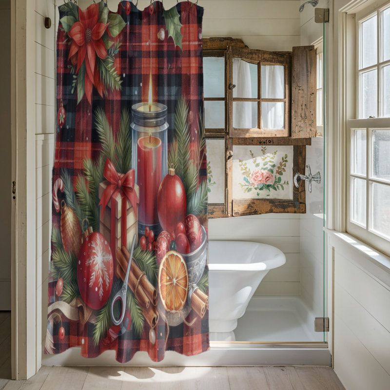 Rideau de douche 1 pièce Christmas Tartan, H 74 po x l 40 po